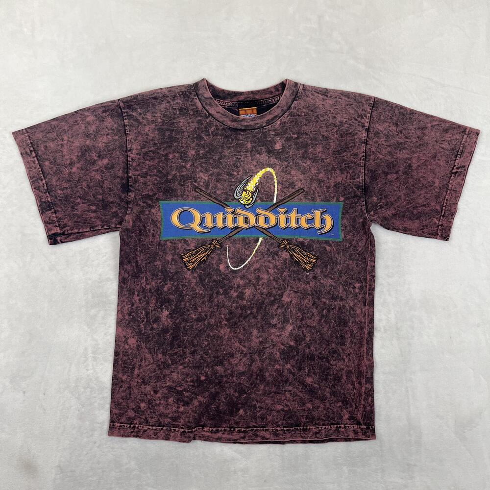 Vintage Harry Potter Quidditch T-Shirt Kids Large Pink Acid Wash Graphic Y2K